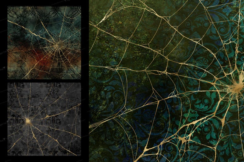 Gothic Gold Spider Web Digital Paper, Halloween Textures (digital ...