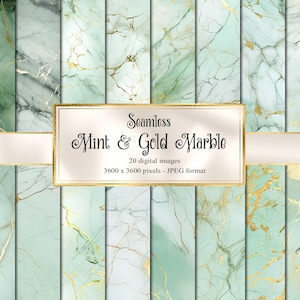 Digitales Marmorpapier in Mint und Gold, nahtlose grüne und goldene Marmortexturen, digitales Marmorpapier, Marmorhintergründe, sofort download