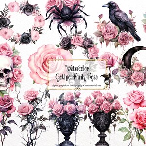Watercolor Pink Gothic Roses Clipart - Fantasy Watercolor Garden PNG ...