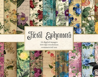 Vintage Floral Ephemera, Antique Flower Illustrations (Digital Paper)