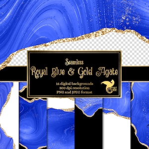 Frontières d'agate bleu royal et or, superpositions PNG de géode numérique transparente avec des paillettes d'or pour une invitation de mariage à usage commercial ou une conception de sites Web