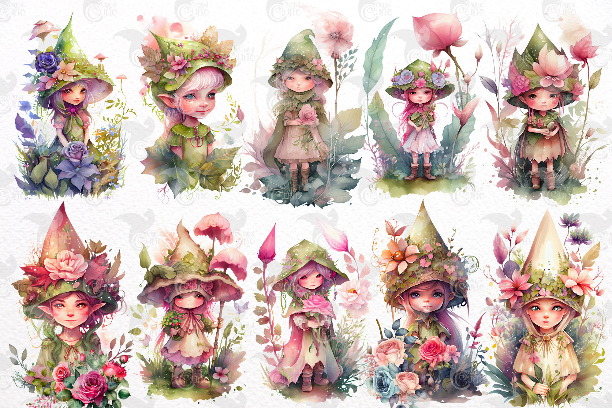Watercolor Garden Fairy Clipart – Floral Fantasy PNG Graphics (digital ...