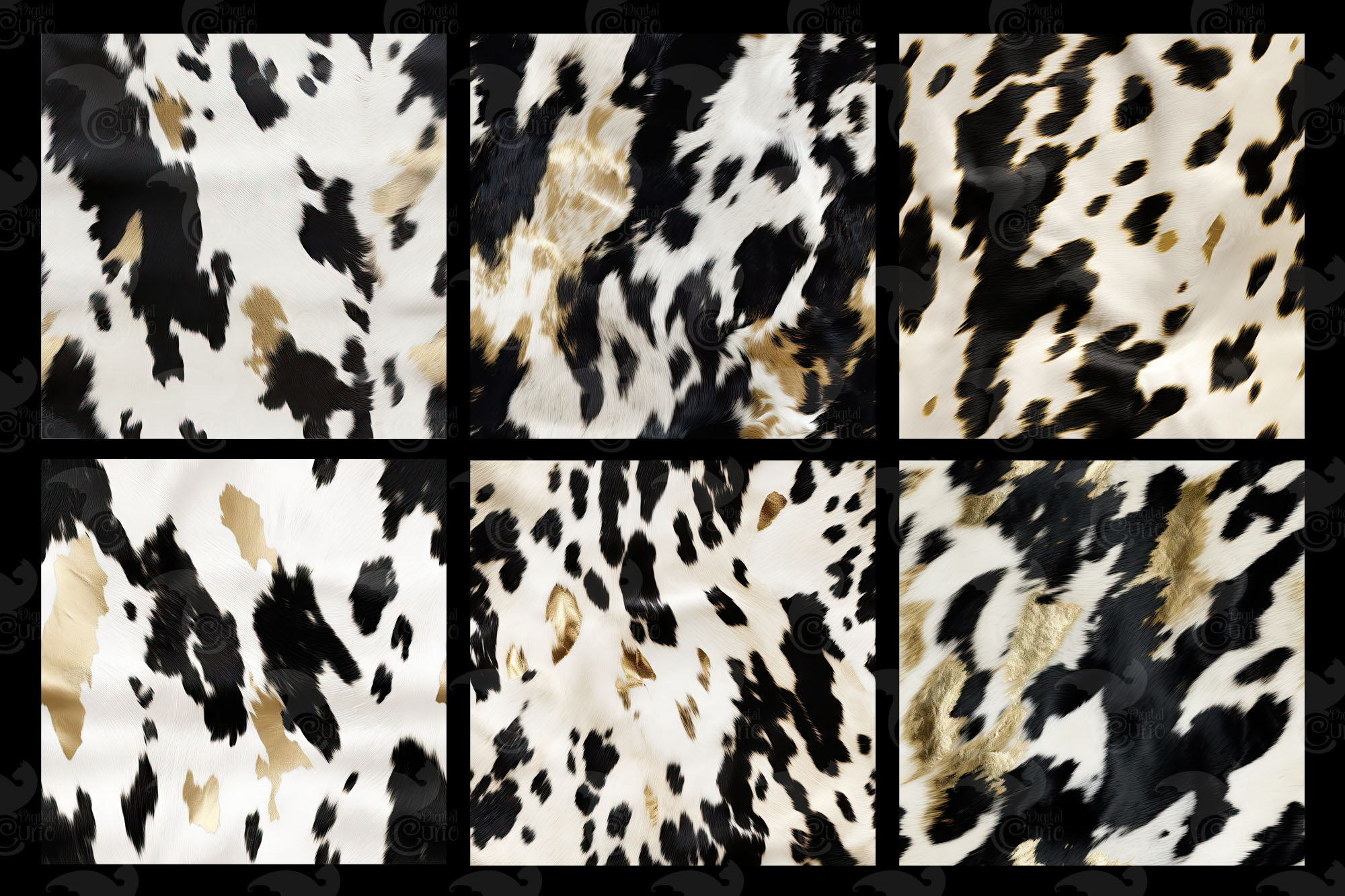 Black and Gold Cowhide Textures, Seamless Digital Paper (digital ...