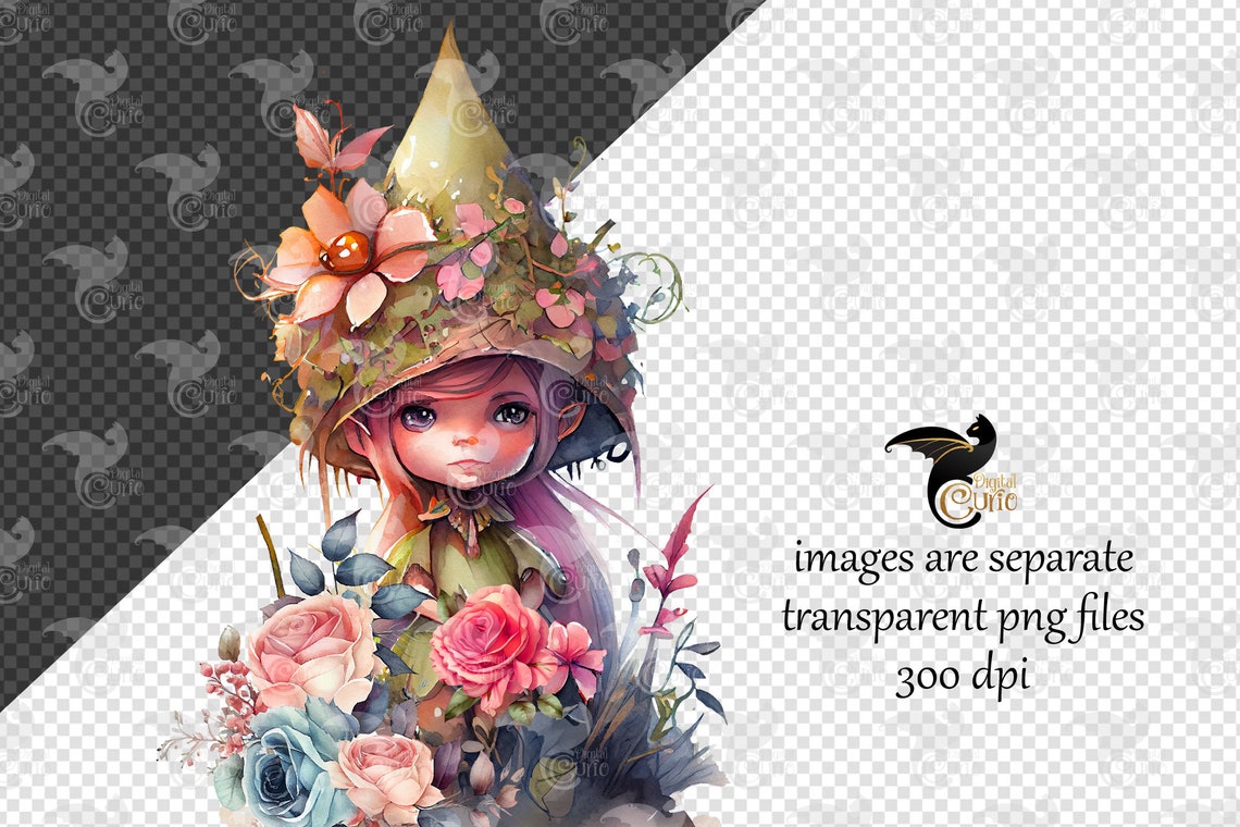 Watercolor Garden Fairy Clipart – Floral Fantasy PNG Graphics (digital ...