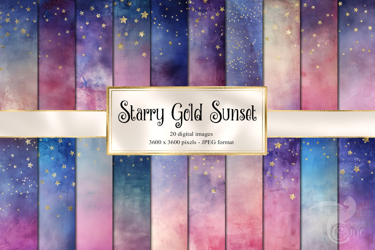 Golden Starry Night Digital Paper, Sunset Texture Pack (digital ...