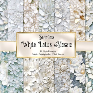 Carta digitale mosaico di loto bianco, carta per scrapbooking stampabile con texture senza soluzione di continuità