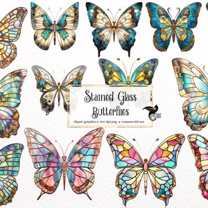 Glasmalerei Schmetterlinge Clipart - Fantasy Clip Art Grafiken und Collage Blätter für veränderte Kunst oder Junk Journals sofortiger Download