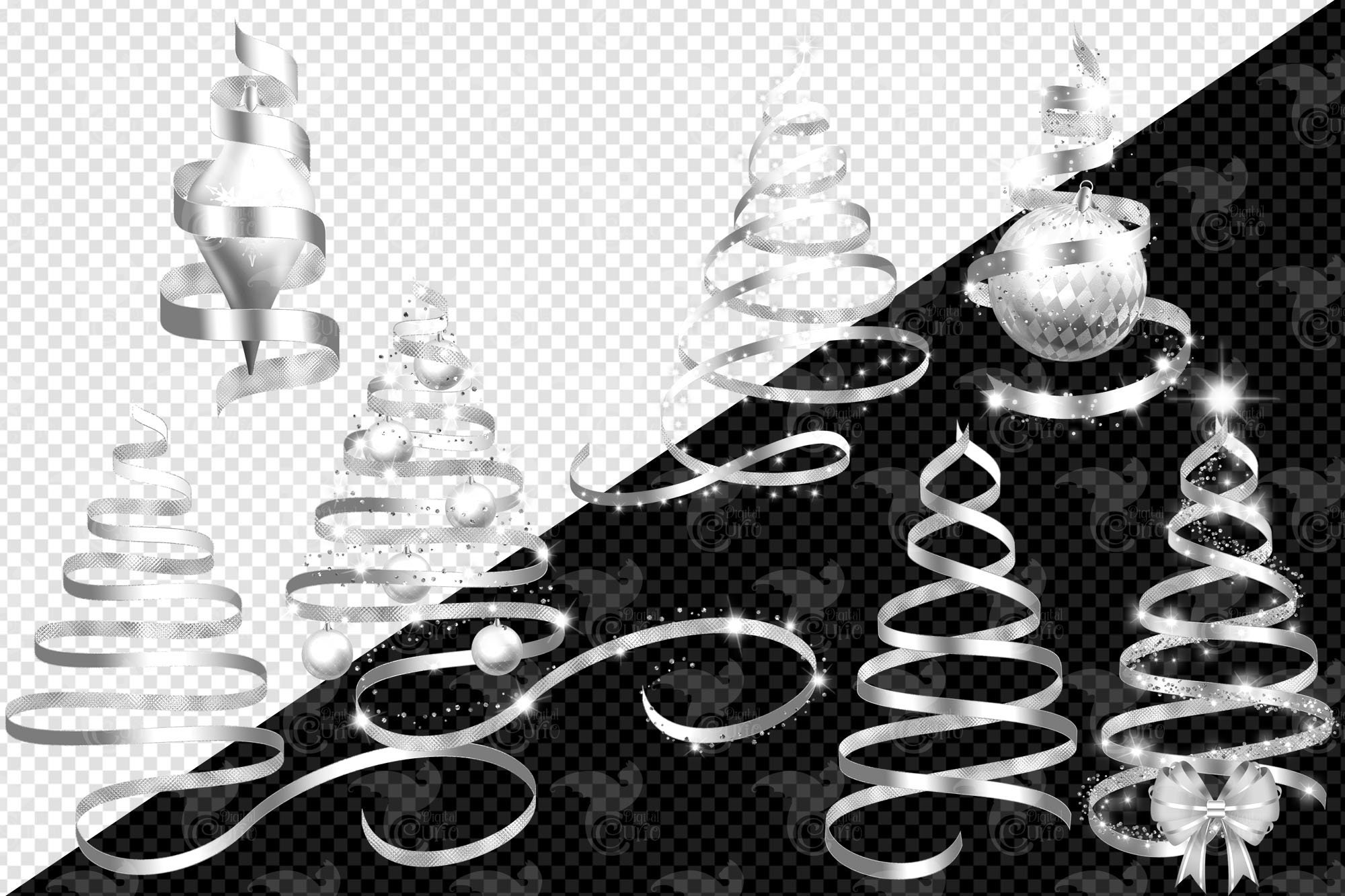 Silver Ribbon Christmas Tree Clip Art Digital Holiday Etsy Australia