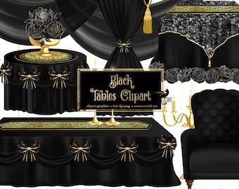 Schwarz und Gold Tische Clipart - Bankett Szenen Ersteller (digitaler Download)