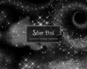 Silver Glitter Dust Clipart Overlays, Sparkling PNG (Digital Download)
