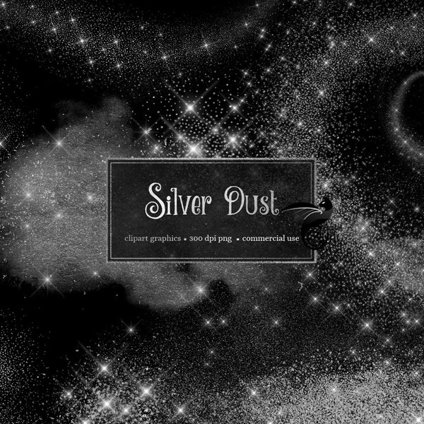 Silver Dust Clipart, Silver Glitter Clip Art, pixie dust, fairy dust glitter sparkle png, silver sparkling dust overlays, star download
