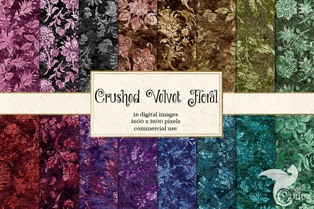 Crushed Velvet Floral Digital Paper, Shimmering Vintage Velvet