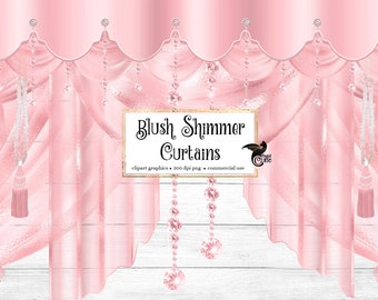 Blush Shimmer Curtains Clipart, digital curtain backdrop clip art graphics, stage curtains, theater drapes, curtain png overlays