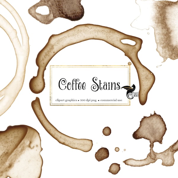 Coffee Stains Clip Art - digital coffee and espresso ring overlays instant download for commercial use