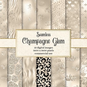 Champagne Glam Digital Paper, ivory foil glitter backgrounds beige Digital Scrapbooking Paper shimmer pearl textures, commercial use