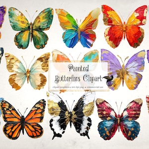 Painted Butterflies Clipart, gold foil butterfly clipart, butterfly illustrations, PNG graphics, scrapbook embellishments commercial use