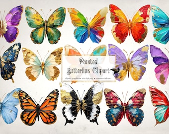 Imágenes prediseñadas de mariposas pintadas, gráficos PNG con lámina dorada (uso comercial)