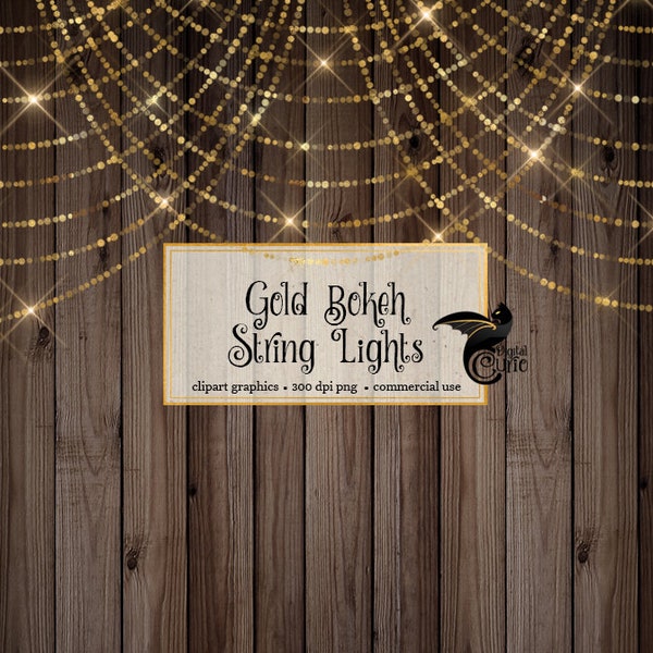Gold Bokeh Sparkling String Lights - Digital Overlay PNG Fairy Lights, Christmas Strands, gold wedding lights, glitter shimmer sparkle