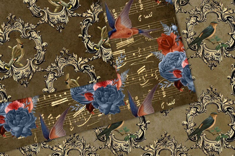 seamless antique bird printable scrapbook paper and rustic backgrounds for commercial use Vintage Birds Digital Paper
