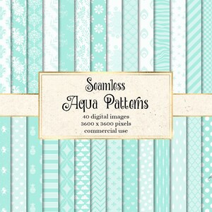 Aqua Digital Paper, 40 motifs turquoise pastel en format transparent pour le scrapbooking et les douches de bébé téléchargement instantané à usage commercial