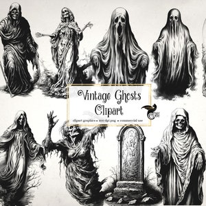 Vintage Ghosts Clipart, antique spirits and undead Halloween clip art graphics, ephemera instant download