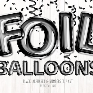 Black Foil Balloon Alphabet Clip Art - digitale instant download graphics in PNG-indeling voor commercieel gebruik, feest- en feestontwerpen