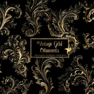 Clipart de ornamentos de ouro vintage - antigo clipart rococó antigo, png uso comercial download instantâneo ornamento de quadro, gráficos de casamento