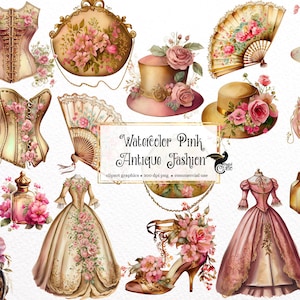 Aquarel roze antieke mode clipart-vintage shabby PNG-indeling direct downloaden voor commercieel gebruik