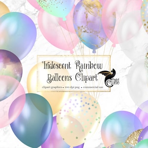 Schillernde Regenbogen Luftballons Clipart - Pastell Party Clip Art Luftballons in einzelne und Bündel druckbare kommerzielle Nutzung sofortiger Download