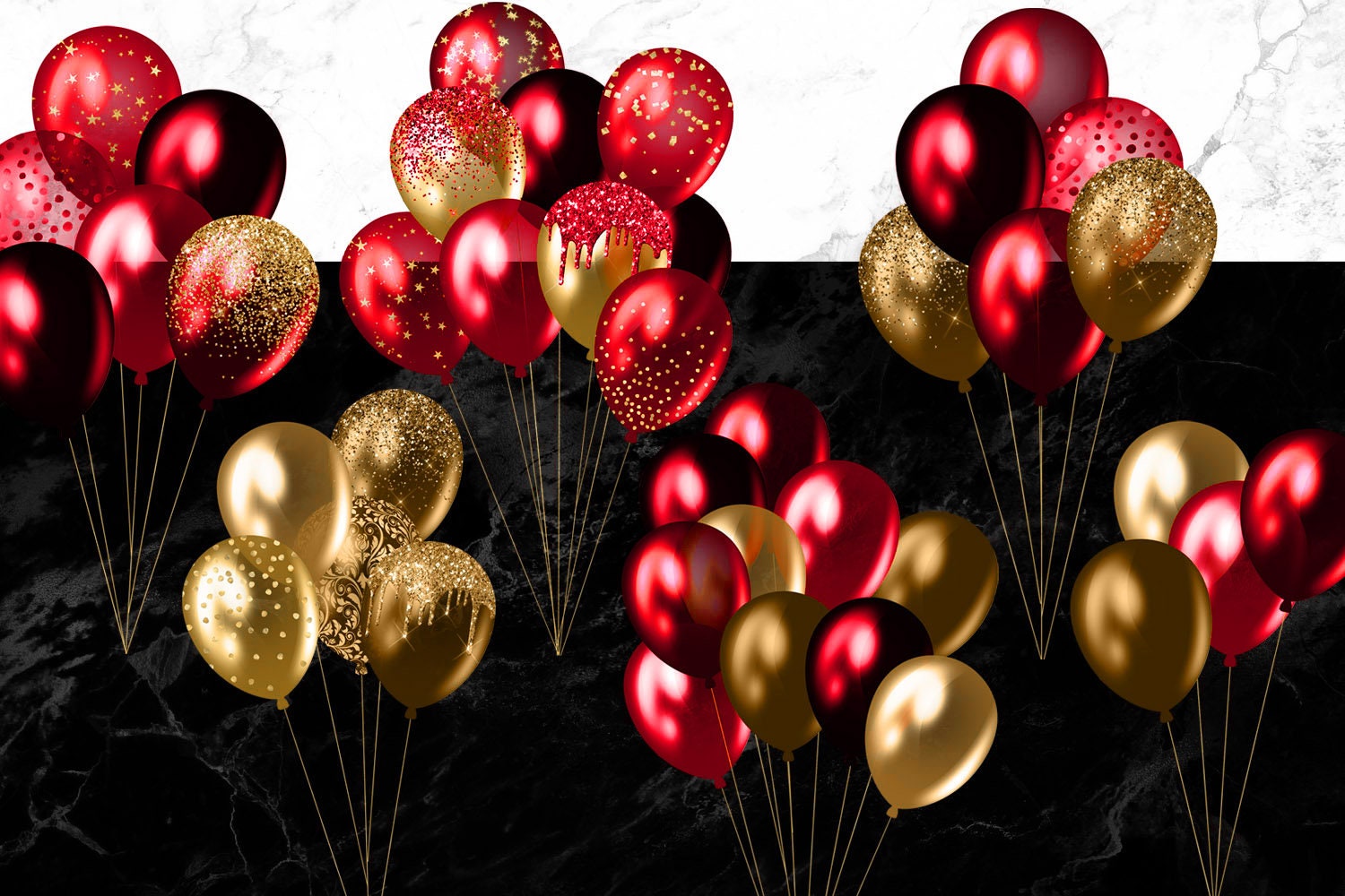 Imágenes Prediseñadas de globos rojos y dorados, superposiciones digitales  png de globos de purpurina con confeti de purpurina para uso comercial de  descarga instantánea de cumpleaños -  México
