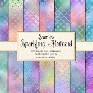 Sparkling Mermaid Scales Digital paper, seamless mermaid tail textures, scale patterns, backgrounds, glitter printable scrapbook paper