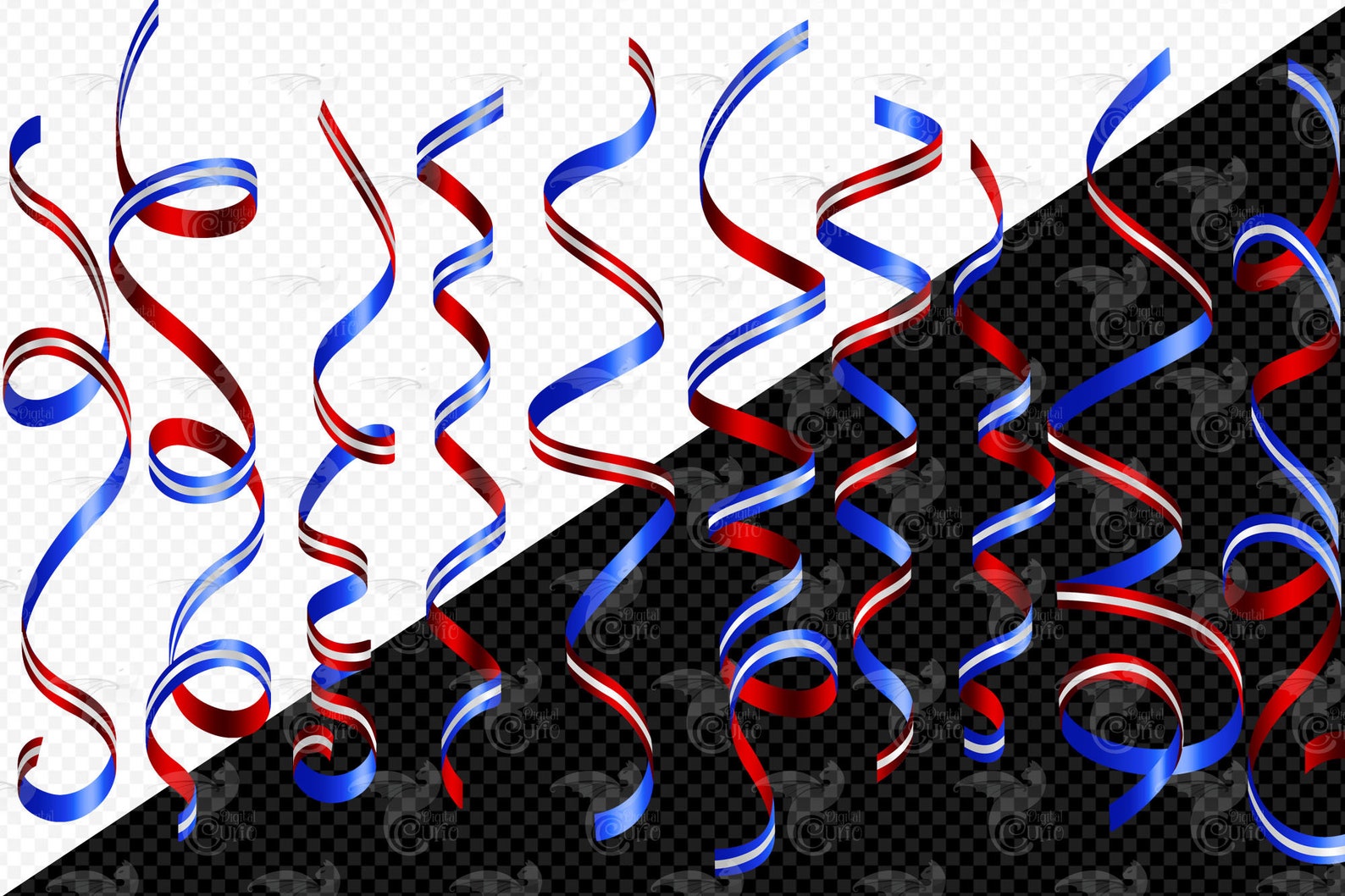 Patriotic Ribbon Clip Art Red White and Blue Striped Curling - Etsy