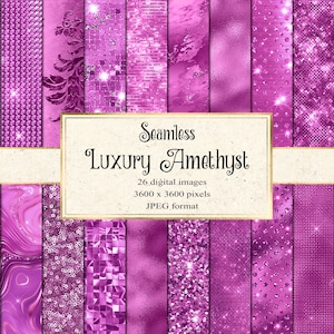 Luxury Amethyst digital paper, seamless purple scrapbook paper, bright purple fuchsia, digital paper, foil, purple glitter, metal, metallic