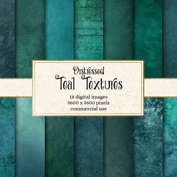 Distressed Teal Textures, teal digitaal papier, distressed texturen, grunge achtergronden, vintage aqua blauw plakboek papier direct downloaden