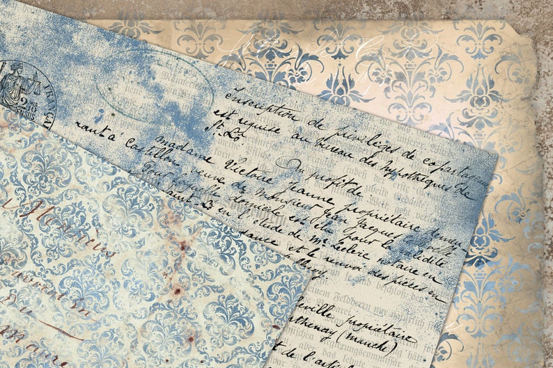 Blue Ephemera Digital Paper Instant Download Vintage Etsy UK