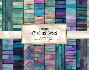Mermaid Wood Digital Paper, Seamless Planks Backgrounds (Digital Download)