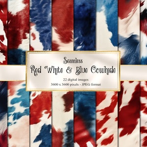 Red White and Blue Cowhide Digital Paper, seamless leather textures digital paper, western backgrounds, commercial use instant download
