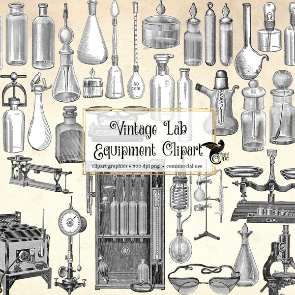 Vintage Lab Equipment Clip Art - vintage antique objects in png format instant download for commercial use