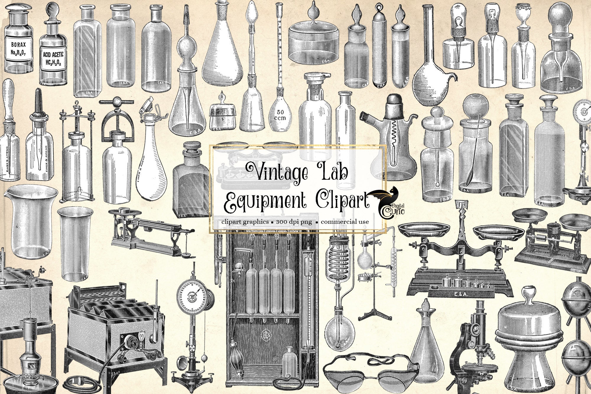 Vintage Lab Equipment Clip Art Vintage Antique Objects in Etsy Australia