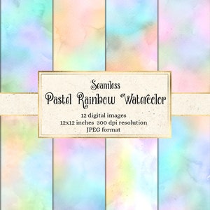 Pastel Rainbow Acuarela Papel Digital - texturas de acuarela sin costuras descarga instantánea de papel de álbum de recortes imprimible para uso comercial