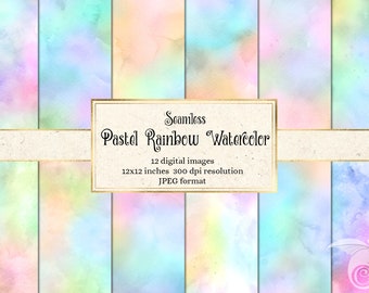 Pastel Rainbow Watercolor Digital Paper - Seamless Watercolor Textures ...