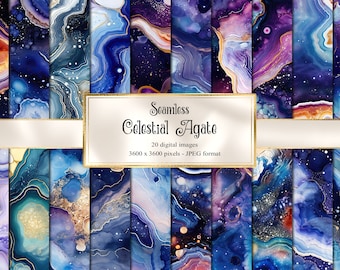 Celestial Agate Digital Paper, Galaxy Texture Backgrounds (Digital Download)