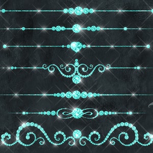 Aqua Diamond Dividers Clipart, luxury bling wedding clip art, diamond clipart, bridal shower, page separators, commercial use graphics