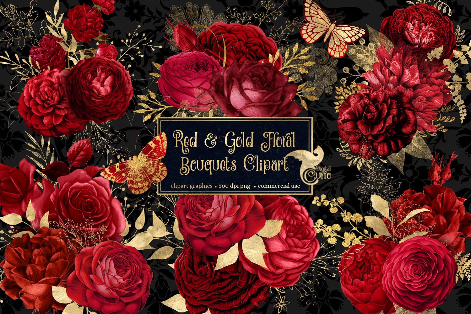 Red Roses with Gold Glitter - Pack 50