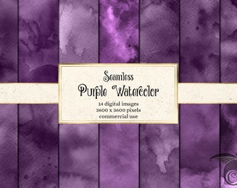 Purple Watercolor Digital Paper - seamless watercolor textures instant download printable scrapbook paper for commercial use