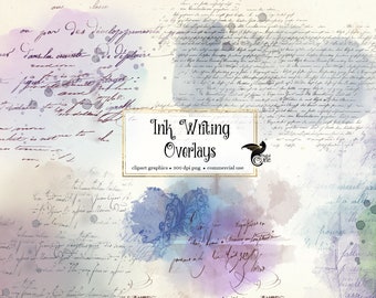 Ink Writing Overlays - mixed media old handwriting clip art in png format instant download for commercial use