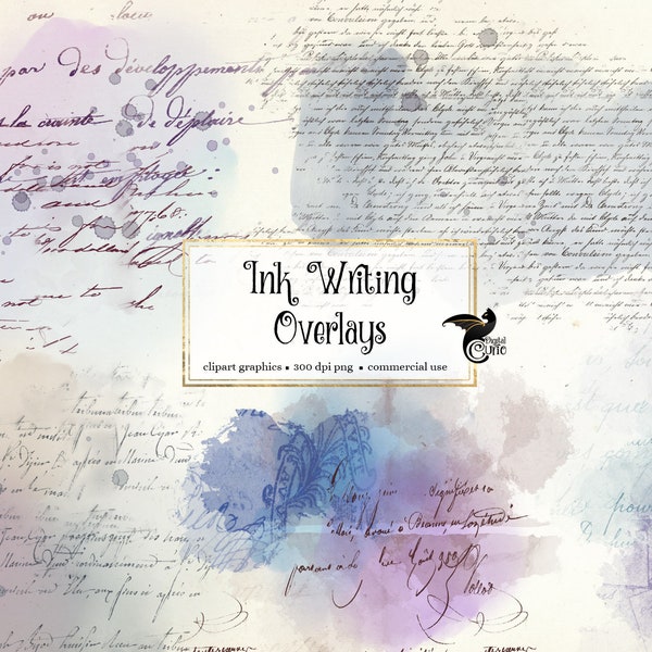 Ink Writing Overlays - mixed media old handwriting clip art in png format instant download for commercial use