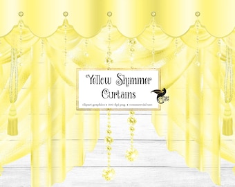 Yellow Shimmer Curtains Clipart, digital curtain backdrop clip art graphics, stage curtains, theater drapes, curtain png overlays