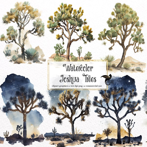 Watercolor Joshua Trees Clipart - western California desert Yucca tree PNG format instant download for commercial use