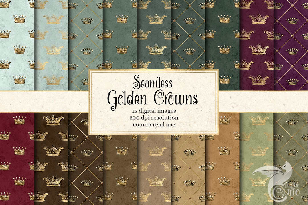 Golden Crowns Digital Paper, Seamless Printable Gold Crown Patterns ...